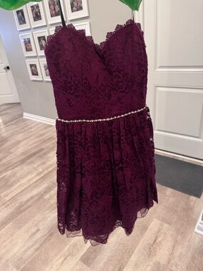 City Triangles Wine Lace Cocktail Dress with Beaded Waist